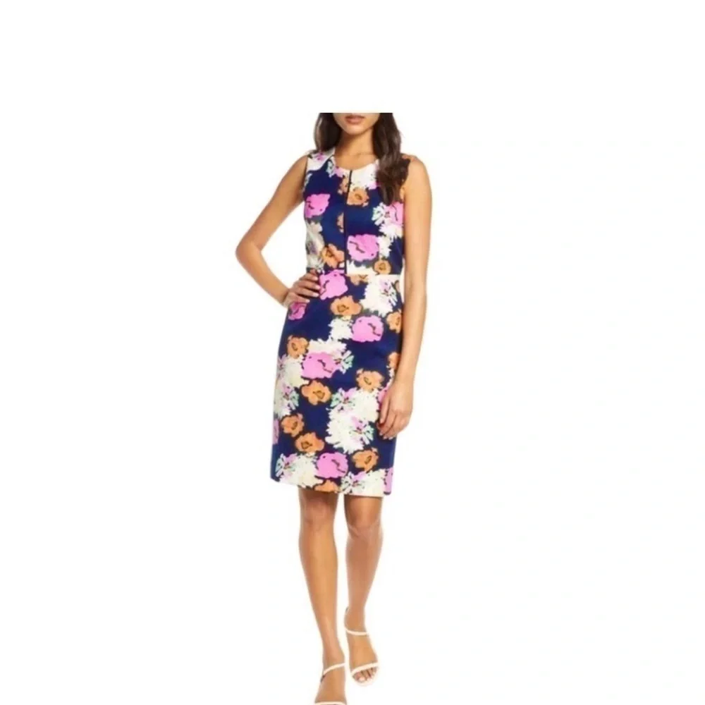 J. Crew Portfolio Shift Dress Navy Petunia Print